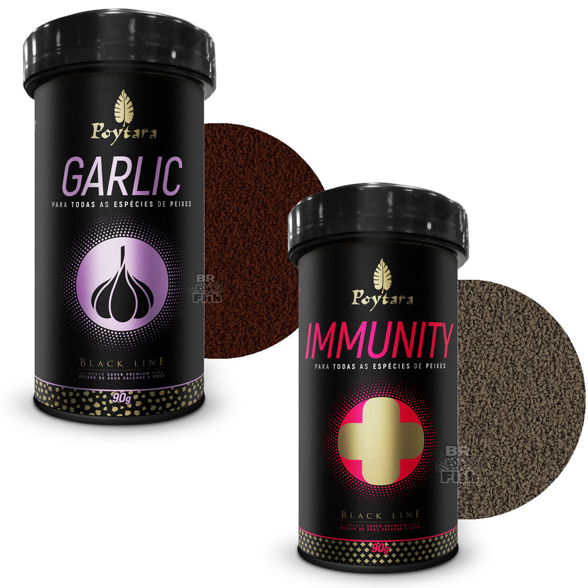 Kit 2 Ração Poytara Garlic E Immunity Black Line Peixes 90g