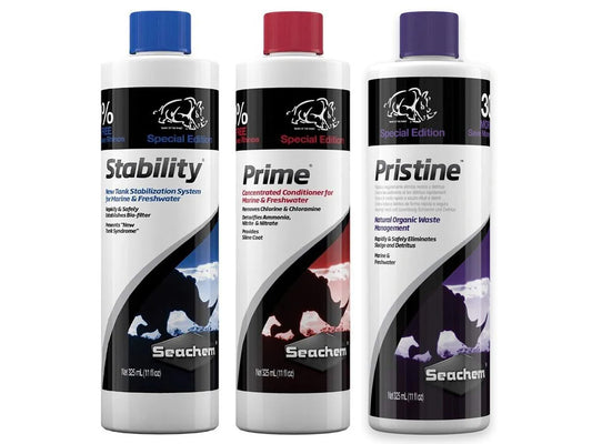 Kit Seachem Stability Prime Pristine Água Aquários 325ml