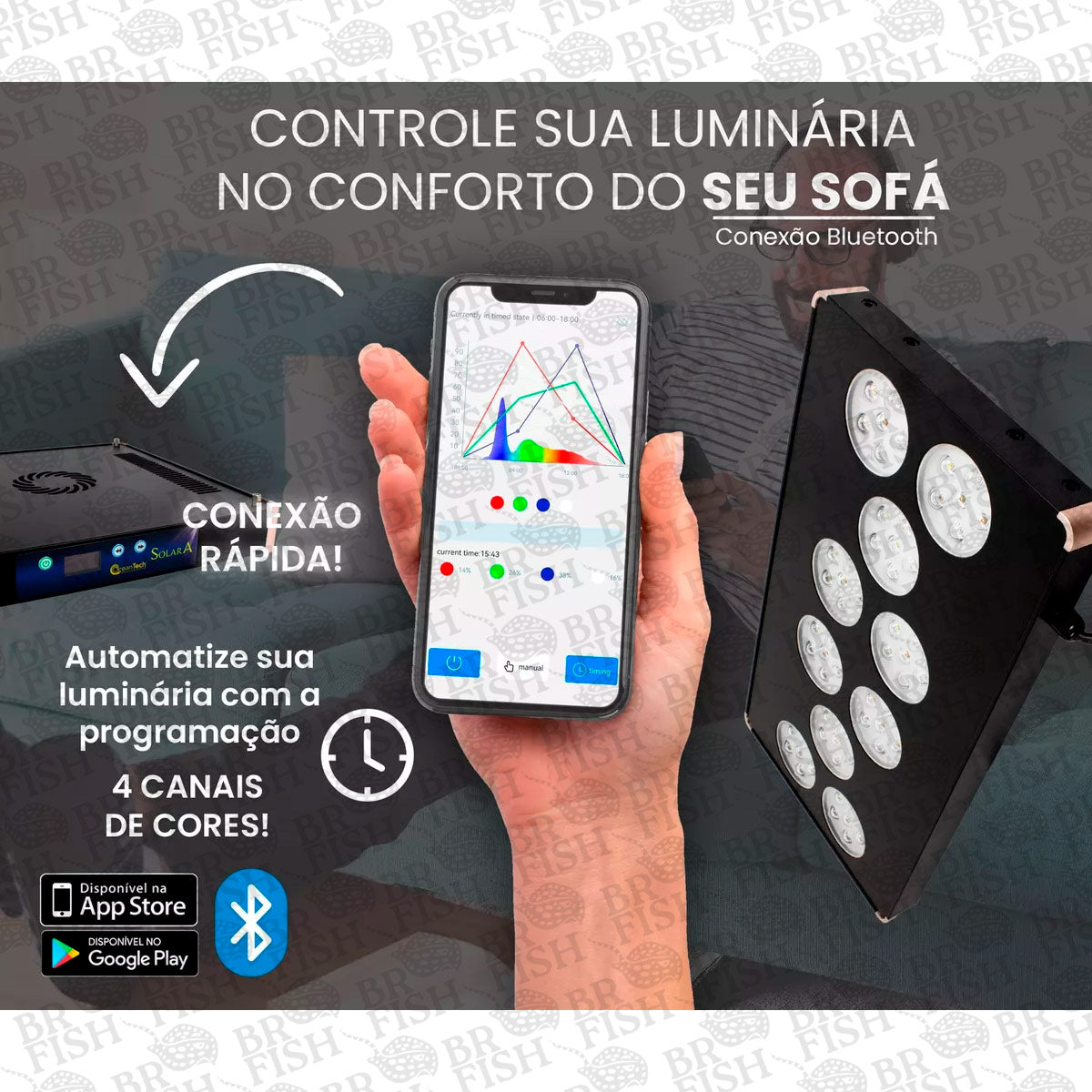 Luminária Solara Plus Ocean Tech Bivolt Aquário Marinho 180w
