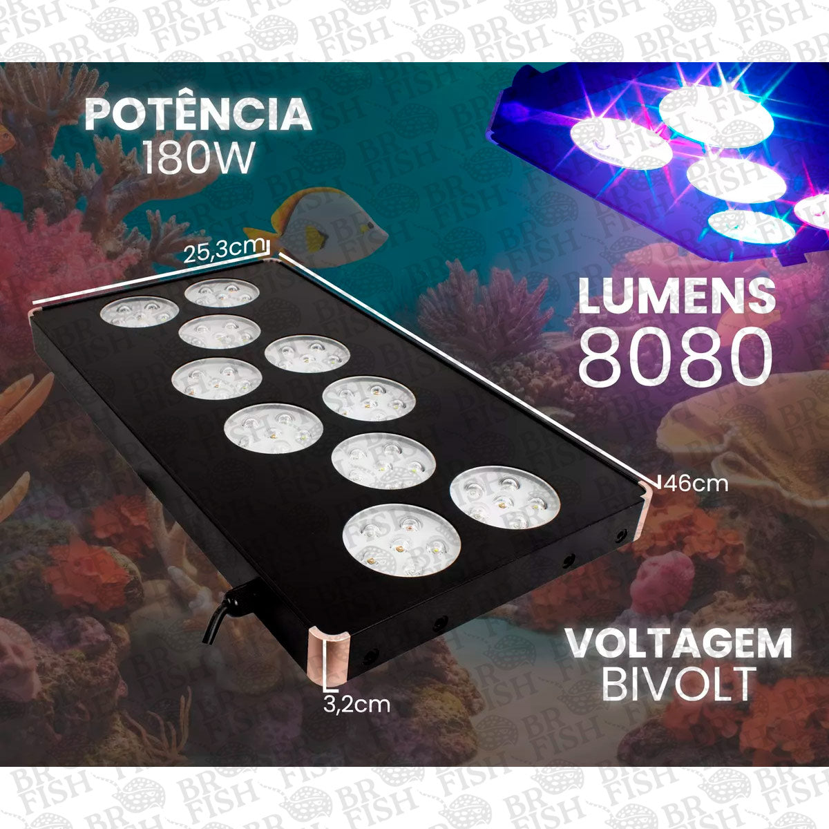 Luminária Solara Plus Ocean Tech Bivolt Aquário Marinho 180w