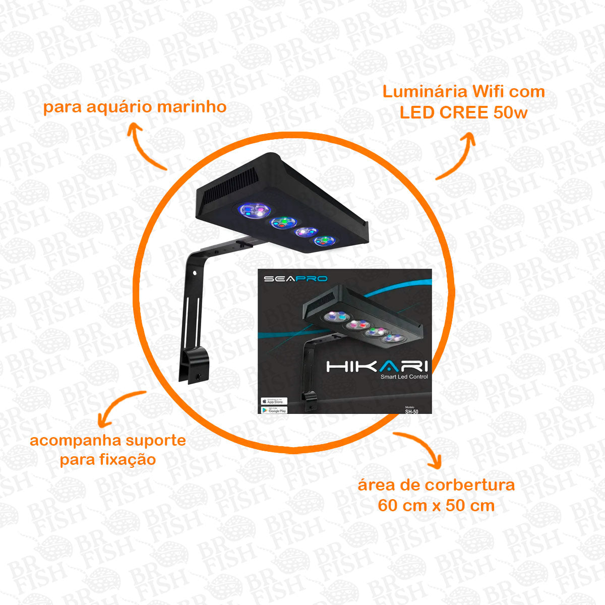 Luminária SeaPro Hikari SH-50 Marine Wifi Bivolt Marinho