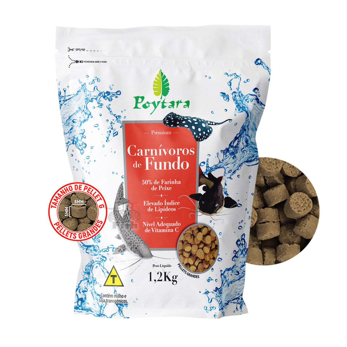 Ração Poytara Carnívoros De Fundo Pellets Grandes Bag 1,2Kg