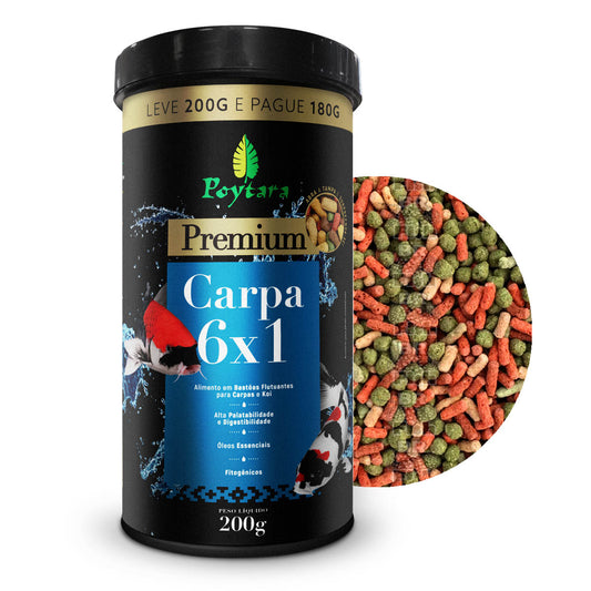 Ração Poytara Premium Carpas 6X1 Sticks Peixes Lagos 200g