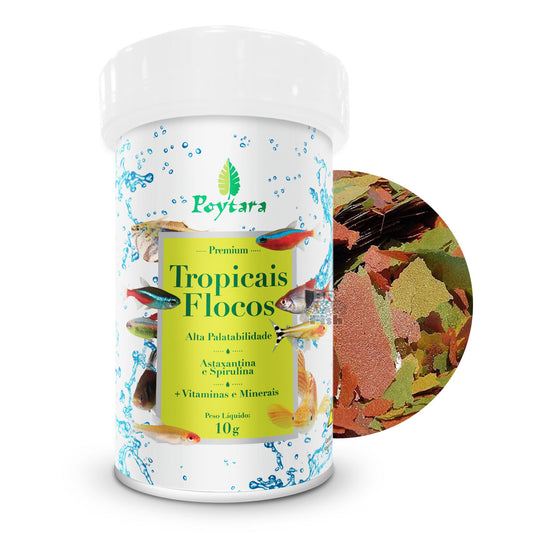 Ração Poytara Tropicais Flocos Aquários Peixes Coloração 10g
