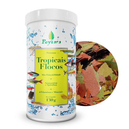 Ração Poytara Tropicais Flocos Vitalidade Dos Peixes 130g