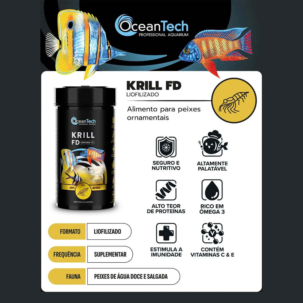 Ração Ocean Tech Krill Liofilizado Água Salgada E Doce 10g