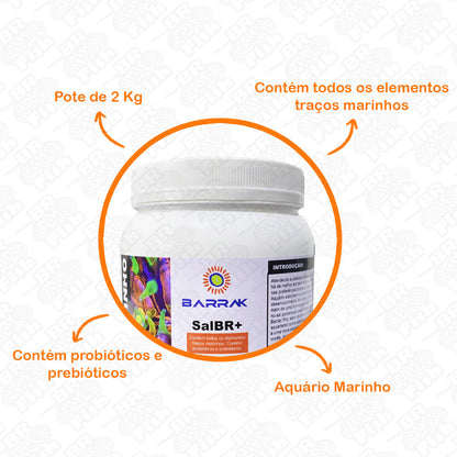 Sal Marinho Barrak Aquário Com Probióticos Coral Peixe 2Kg