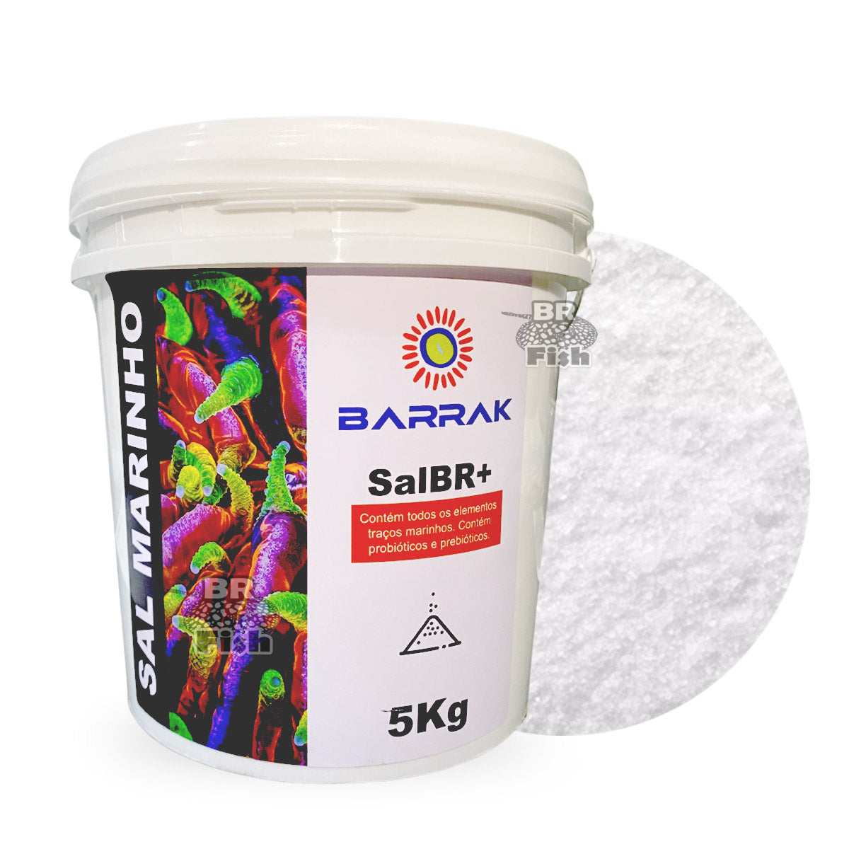 Sal Marinho Barrak Aquário Probióticos Coral Peixe Balde 5Kg