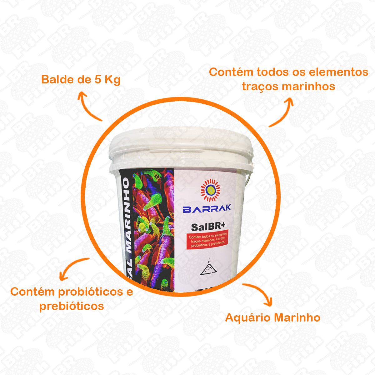 Sal Marinho Barrak Aquário Probióticos Coral Peixe Balde 5Kg